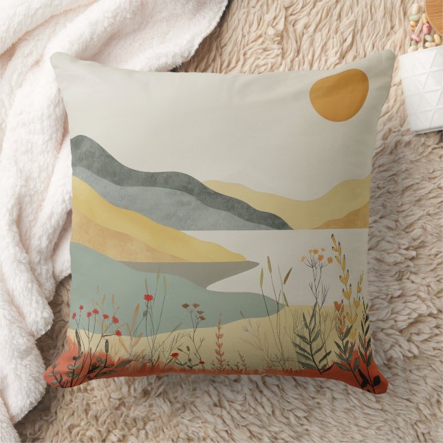 Coussin Paysage Rétro de Lac au Coucher du Soleil Terre Cu (Couverture)