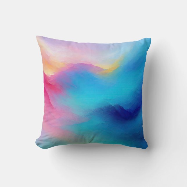 Coussin Paysage rose et bleu "Shroudglen". (Recto)