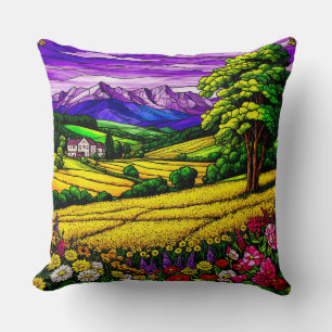 Coussin Paysage rural vibrant et vues montagneuses