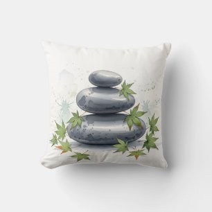 Coussin Paysage Serein Pile de Rochers Zen Aquarelle