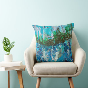 Coussin Paysage Texturé Abstrait Bleu et Vert