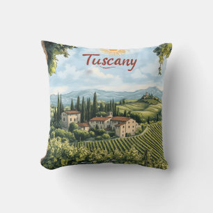 Coussin Paysage toscan avec vignobles et un vélo