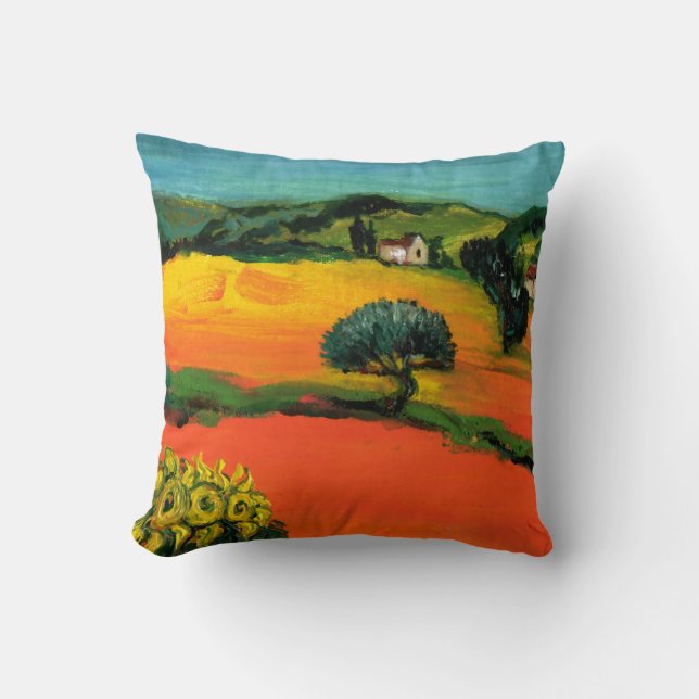 Coussin PAYSAGE TOSCANE AVEC DÉBORDEMENT Champs Orange (Recto)