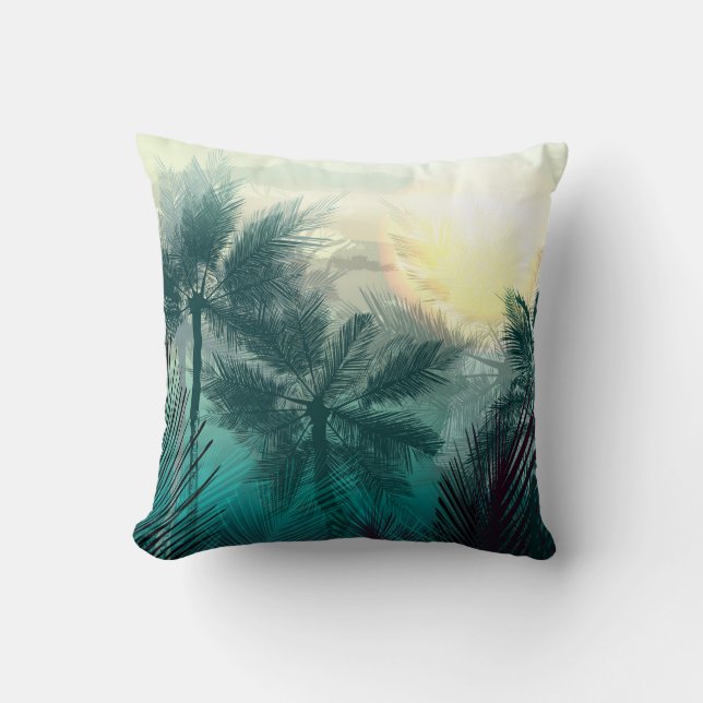 Coussin Paysage tropical de jungle avec palmiers et feuill (Recto)