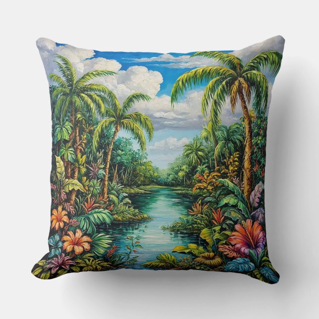 Coussin Paysage tropical vibre avec palmiers (Recto)