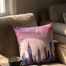 Paysage urbain à l'aquarelle Indigo Pastel Rose NY