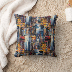 Coussin Paysage urbain cyberpunk abstrait (1)