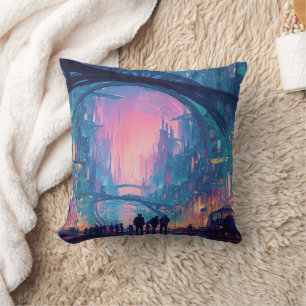 Coussin Paysage urbain cyberpunk futuriste avec des arches