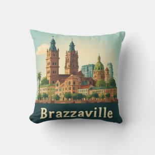 Coussin Paysage urbain de Brazzaville avec cathédrale hist