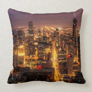 Coussin Paysage urbain de nuit de Chicago