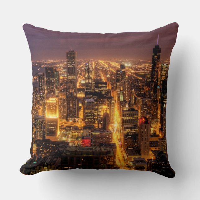 Coussin Paysage urbain de nuit de Chicago (Recto)