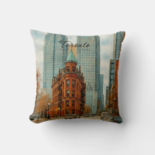 Coussin Paysage urbain de Toronto Canada Aquarelle vintage