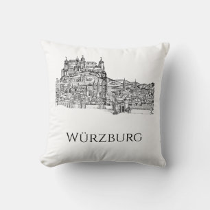 Coussin Paysage urbain de Würzburg en Bavière, art linéair