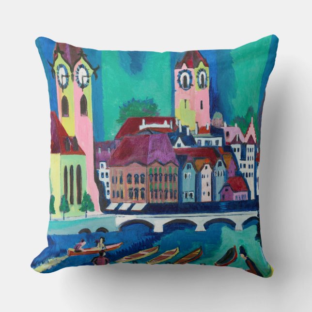 Coussin Paysage urbain expressionniste Kirchner Zurich (Recto)