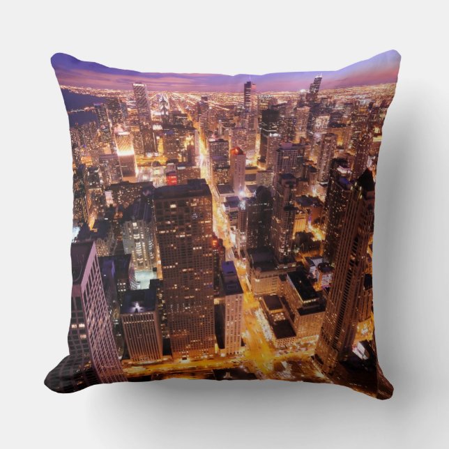 Coussin Paysage urbain la nuit de Chicago (Recto)