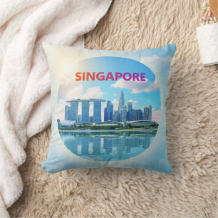Coussin Paysage urbain rétro de la ville de Singapour