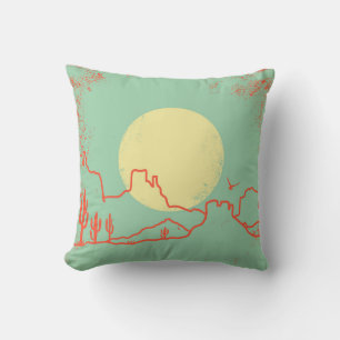 Coussin Paysage vintage du désert avec Cactuses et Canyon.