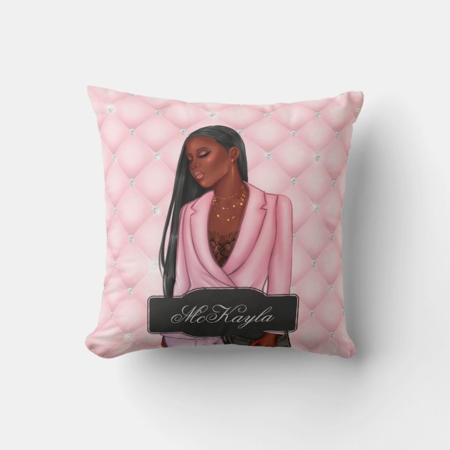 Coussin PDG afro-américain personnalisé Boss Woman Throw (Recto)