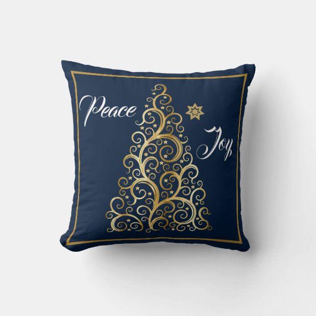 Coussin Peace and Joy Marine et Gold Christmas (Recto)