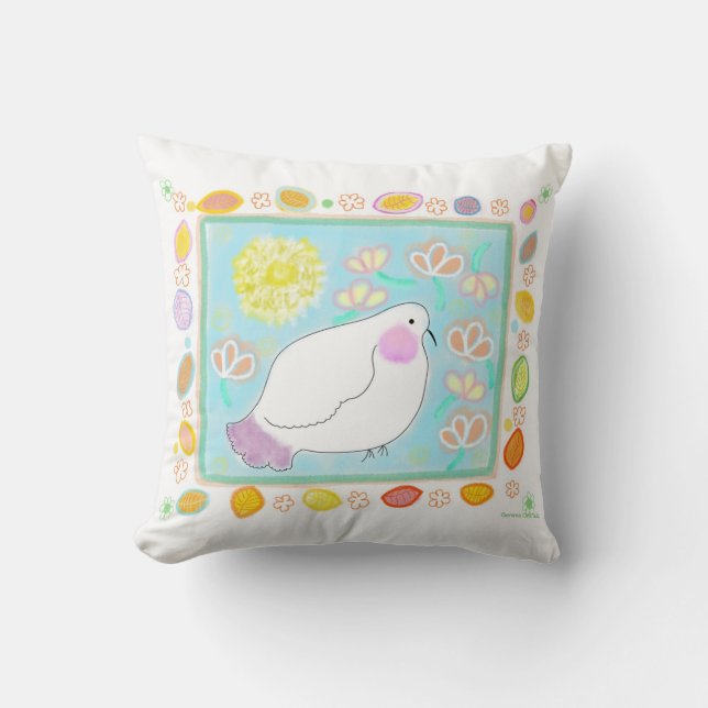 Coussin Peace Dove with flowers pillow (Recto)