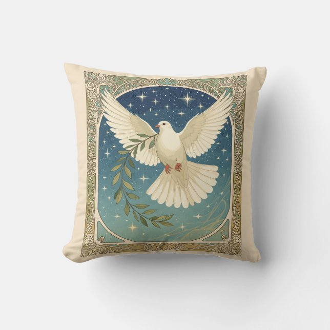 Coussin Peace Dove With Olive Sprig Decor  (Recto)