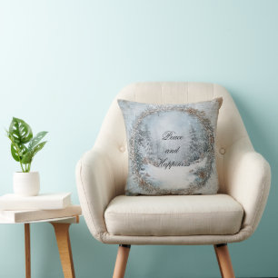Coussin Peace & Happiness Winter Scene Cadeau de Noël