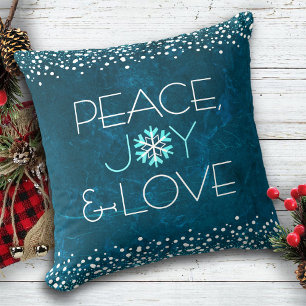 Coussin Peace Jove Love Chic Modern Snowflake sur Blue