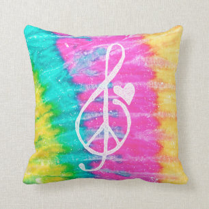 Coussin Peace Love and Music Note Tie Dye