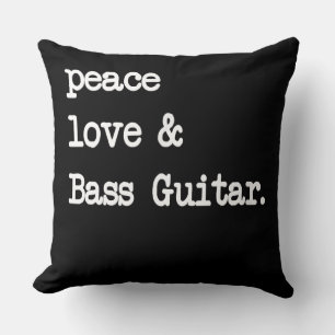 Coussin Peace Love & Basse Guitare Musicien Guitaris