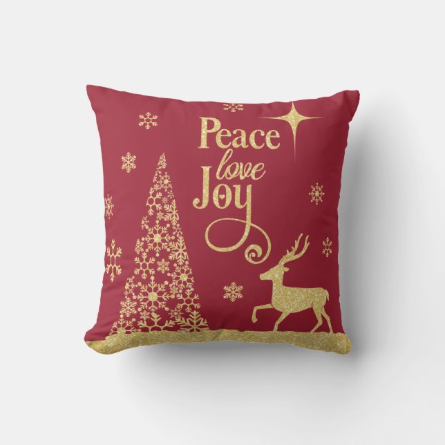 Coussin Peace Love Gold Parties scintillant Red Christmas  (Recto)