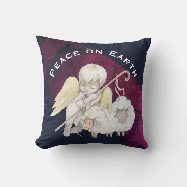 Coussin Peace on Earth Angel Shepherd and Lambs (Recto)