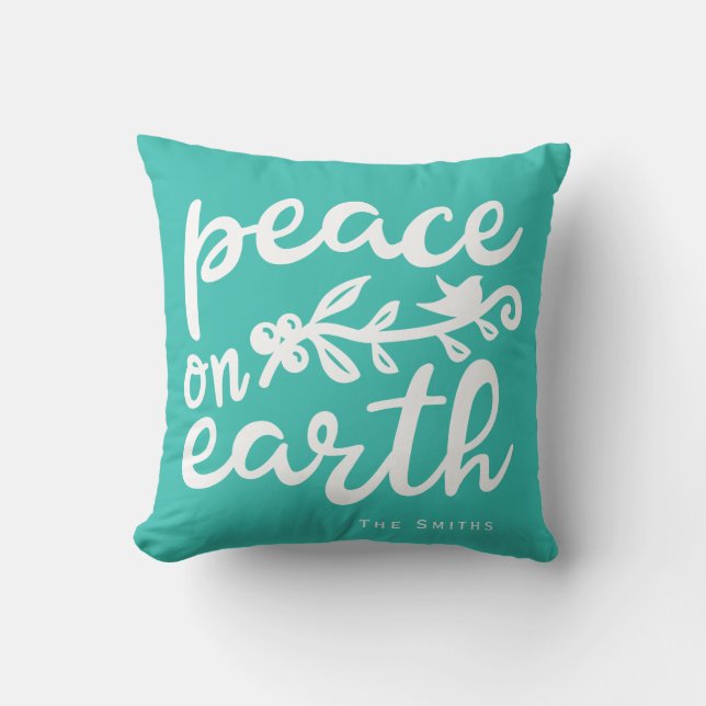 Coussin Peace On Earth Holiday Jets Pillow Mint Aqua (Recto)