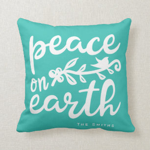 Coussin Peace On Earth Holiday Jets Pillow Mint Aqua