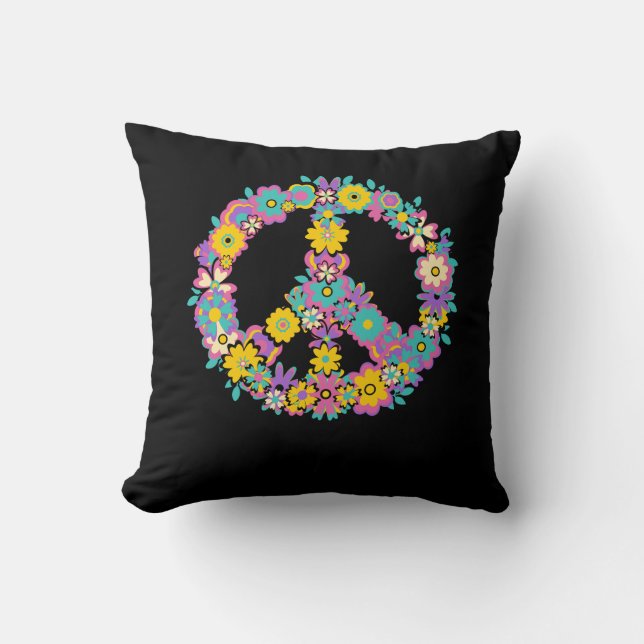 Coussin Peace Sign Love 60s les années 70 Tie Dye Hippie C (Recto)