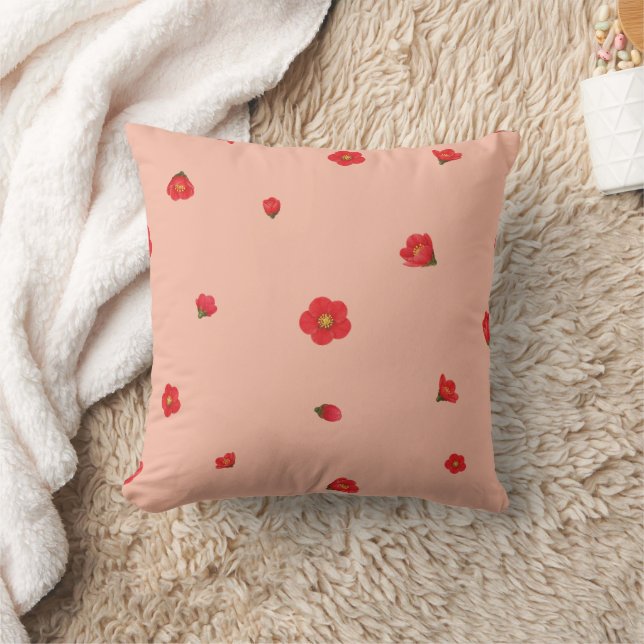 Coussin Peach Blush Japanese Quince Floral Pattern (Couverture)