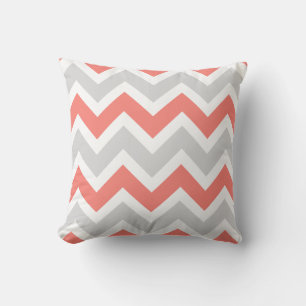 Coussin Peach Coral Grey Blanc Chevron Zigzag Motif