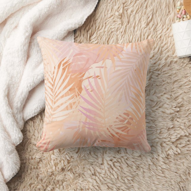 Coussin Peach Fuzz Minimaliste Feuilles tropicaux modernes (Couverture)