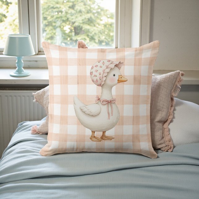 Coussin Peach Gingham Goose Watercolor (Créateur téléchargé)