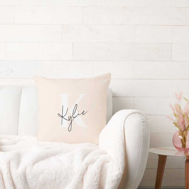 Coussin Peach Pale Moderne Nom Personnalisé Monogramme - (Canapé)