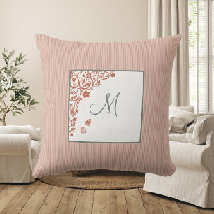 Coussin Peach Stripe Terracotta Butterfly Script Monogramm