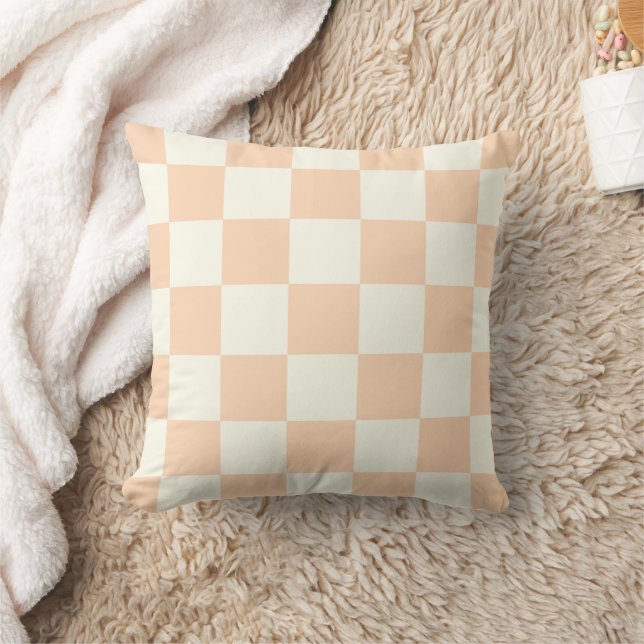 Coussin Peach White Checkerboard Pillow (Couverture)