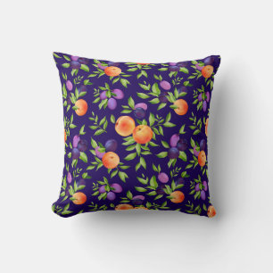 Coussin Peaches Plums Purple Cute Fruit Motif botanique