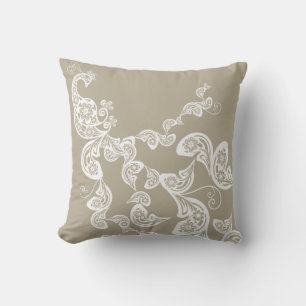 Coussin Peacock Art Déco Floral Motif White Art Cushion
