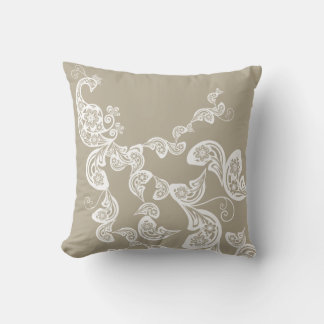 Coussin Peacock Art Déco Floral Motif White Art Cushion