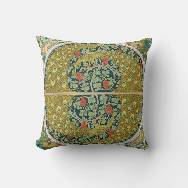 Coussin Peacock Art Nouveau Style rond design complexe (Recto)