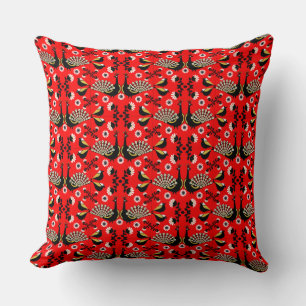 Coussin Peacock Bird Folk Art.