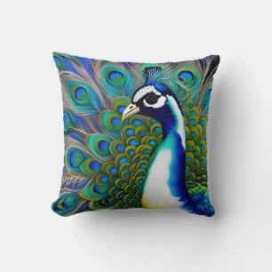 Coussin Peacock blanc bleu et vert Piebald