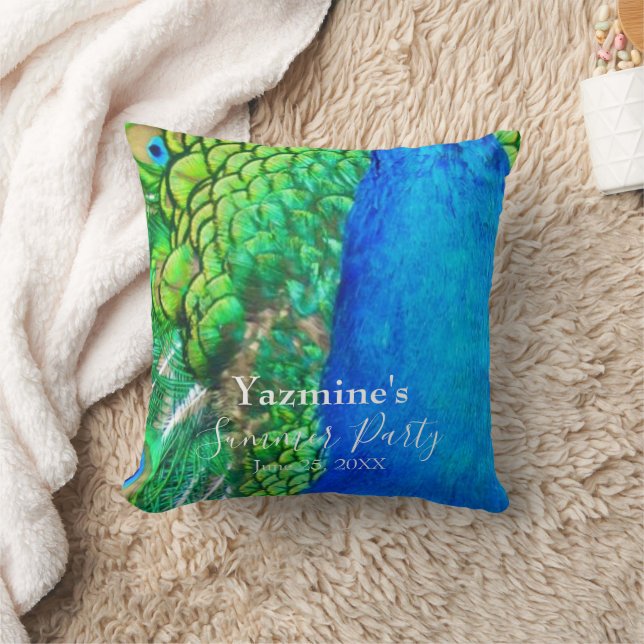 Coussin Peacock Blue Green Feather Texture Vibes d'été (Couverture)