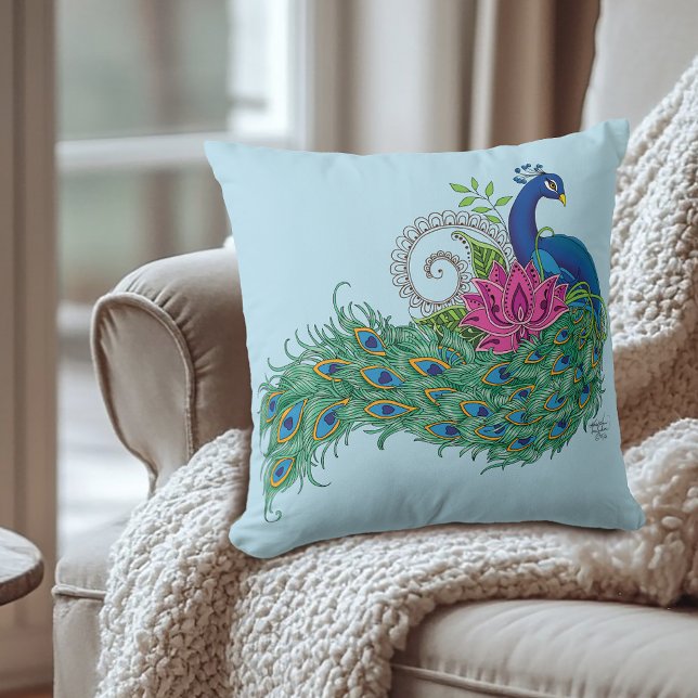 Coussin Peacock Blue Lotus Fleur Henné (Créateur téléchargé)