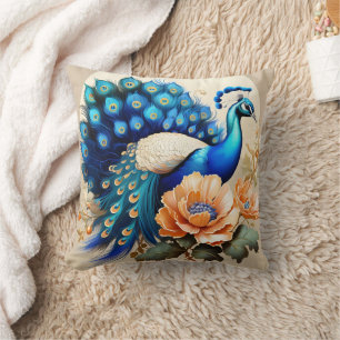 Coussin Peacock Coloré Afficher Des Plumes Parmi Les Fleur
